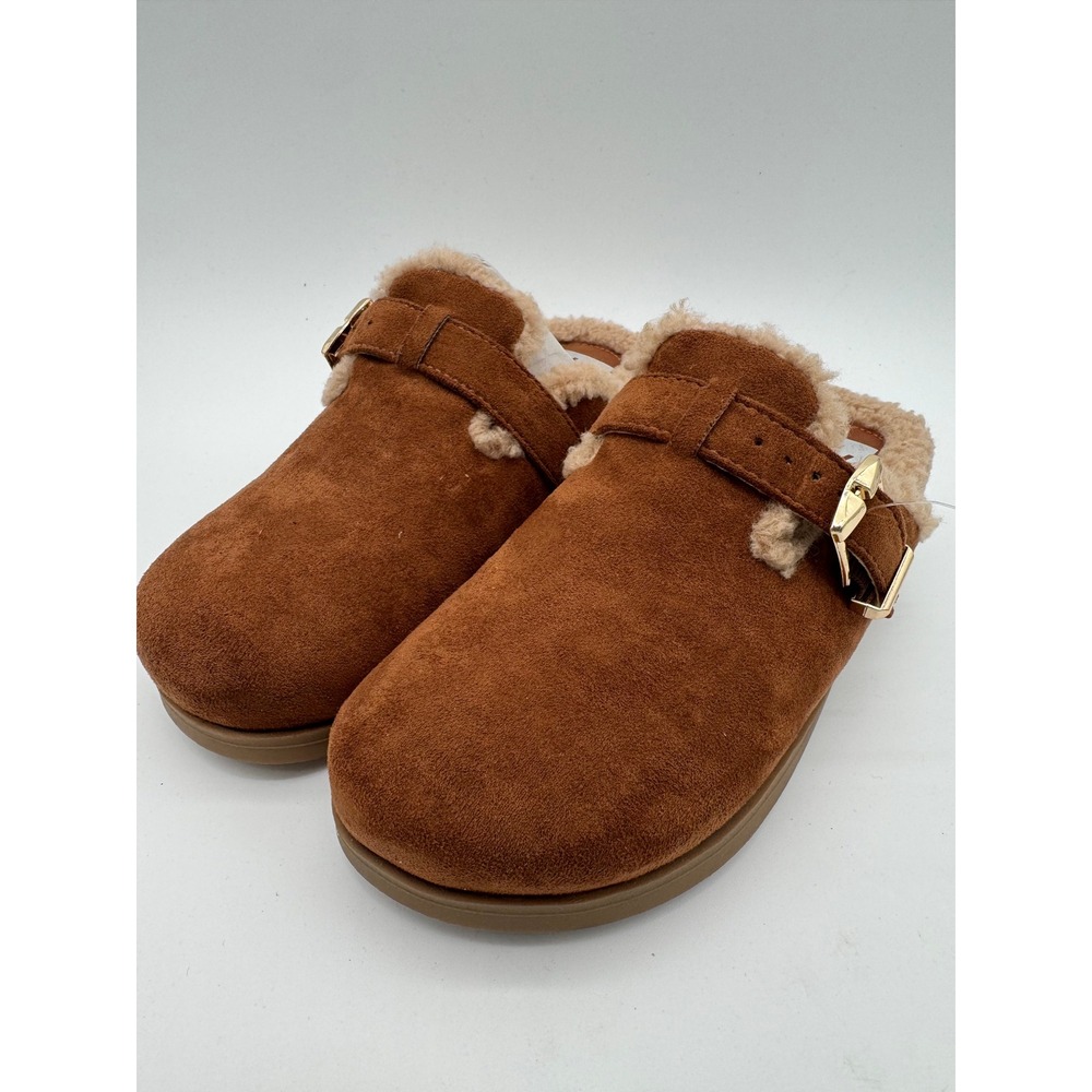 DV Dolce Vita Clogs Brown Women's US 6 Faux Fur Buckle Slip On Slippers‎
